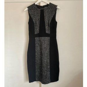 Magaschoni Wool Metallic Panel Sheath Dress (Black/Silver Tweed) - Size 4